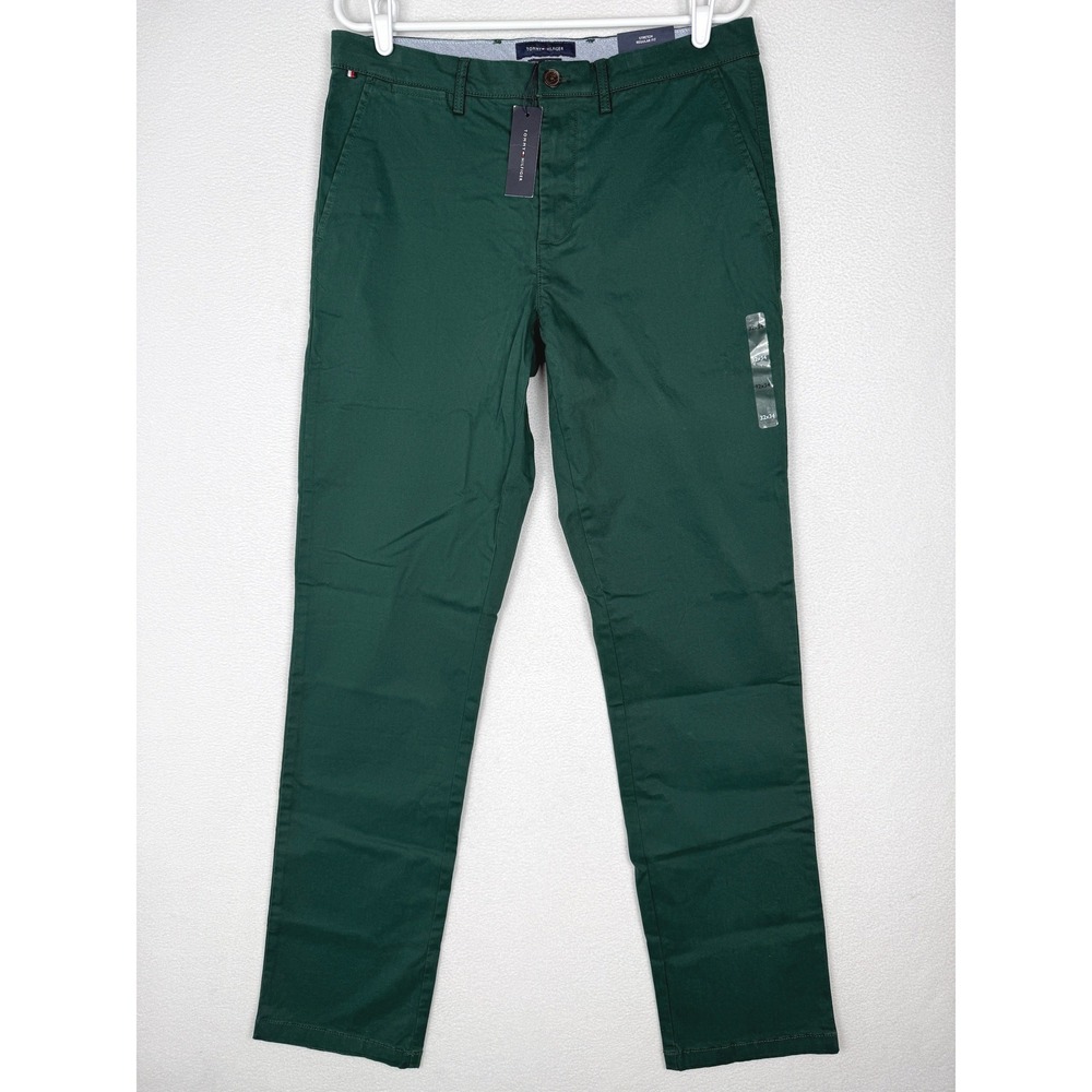 NWT Tommy Hilfiger Chino Pants Mens 32x34 Green THFlex Regular Fit Stretch